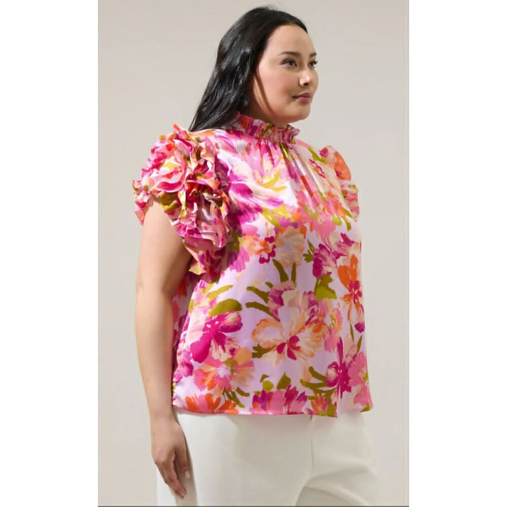 NWT Size 2X Sugarlips Abigal Floral Brenna Mock Neck Ruffle Blouse